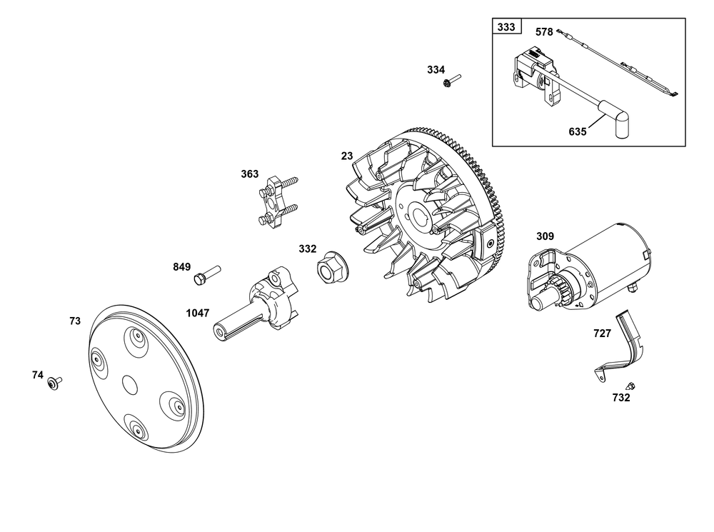 Flywheel, Ignition, And Starter Group Diagram and Parts List for 305447-0588-G1 200000 - 399999 Briggs and Stratton Engine